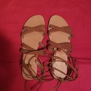 Brown   Tied ankle sandals